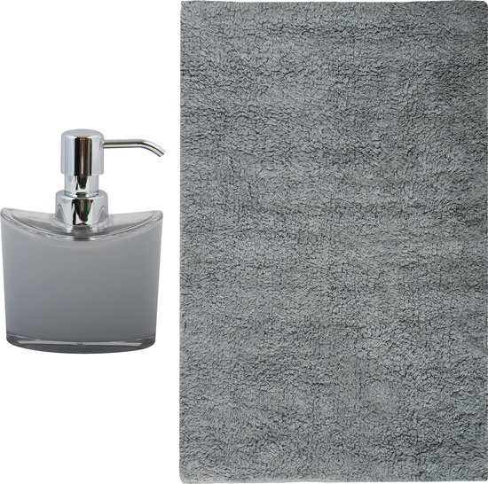 Tapis de bain à sec MSV - Sienna - 40 x 60 cm - distributeur de savon couleur assortie - gris clair
