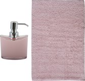 MSV badkamer droogloop mat/tapijt - Sienna - 40 x 60 cm - bijpassende kleur zeeppompje - lichtroze