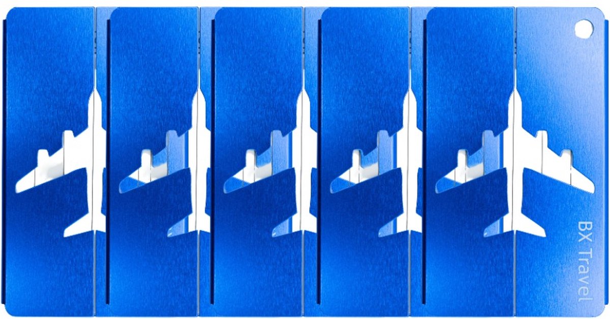 5 Bagagelabels Blauw! - Reisaccessoire - Luggage Tag - Aluminium Label -Kofferlabel - Merk: BX Travel® - Vind altijd je Bagage terug!