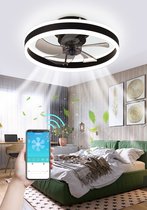 Ventilator Lamp - Plafondventilator - Smart Lamp - Dimbaar - 6 Speed - Zwart - Keuken Lamp - Woonkamerlamp - Moderne lamp