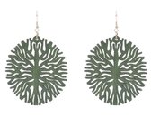Zilveren- hout- lange -oorbellen- groen-Goudkleurig-Charme Bijoux