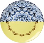 Heinen Delfts Blauw | Wandbord Mandala geel | Ø 20,5 cm