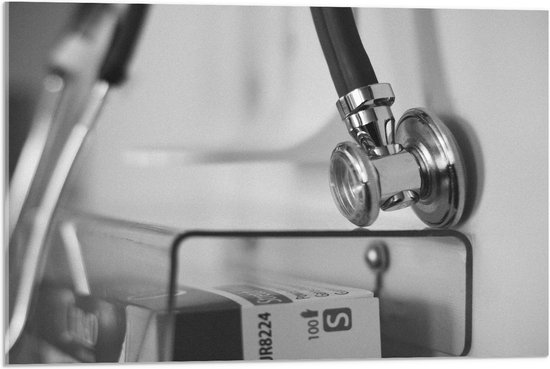 Acrylglas - Close-up van Stethoscoop (Zwart-wit) - 75x50 cm Foto op Acrylglas (Wanddecoratie op Acrylaat)