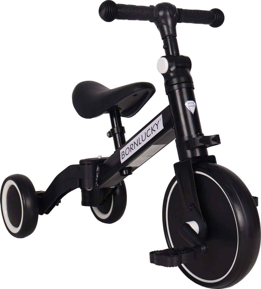 Born Lucky 4 in1 Driewieler / Loopfiets & Balance Bike - Zwart — afbeelding 3