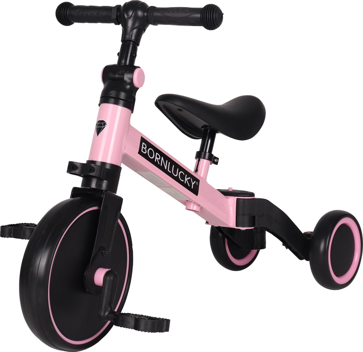 Born Lucky 4 in1 Driewieler / Loopfiets & Balance Bike - Roze — afbeelding 7