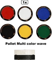 1x Palet Multi color set Wave PXP Professional Colours rood/wit/blauw/zwart/geel/groen - 6x 10 gram - Schmink festival thema feest kids verjaardag party