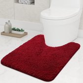 Antislip zachte mat toilet met uitsparing 51 x 61 cm, absorberende badmat standaard toilet, wasbare badmatten voor toilet, wijnrood