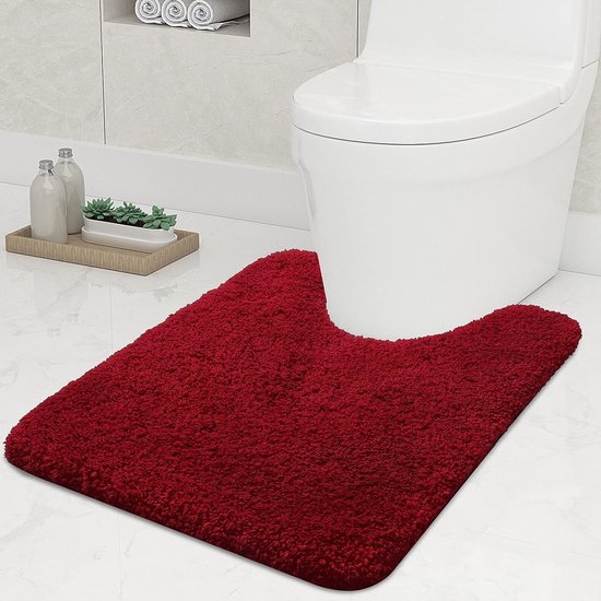 Tapis de toilette souple antidérapant avec évidement 51 x 61 cm, tapis de bain absorbant toilette standard, tapis de bain lavable pour toilette, vin rouge