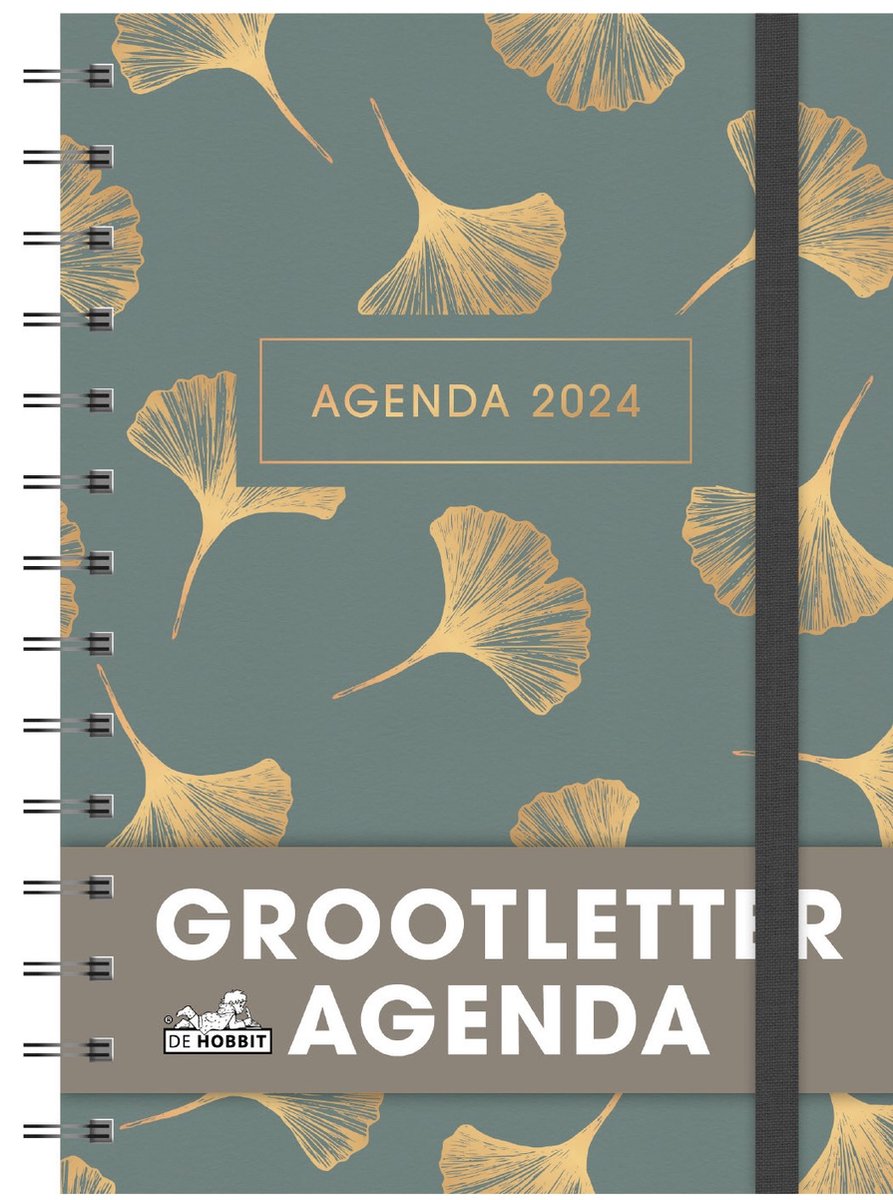 Hobbit - Grootletter agenda - 2024 - Ginkgobladeren - Week op 2 pagina's - Spiraal - Hardcover - A5 (19,5 x 13,5cm)