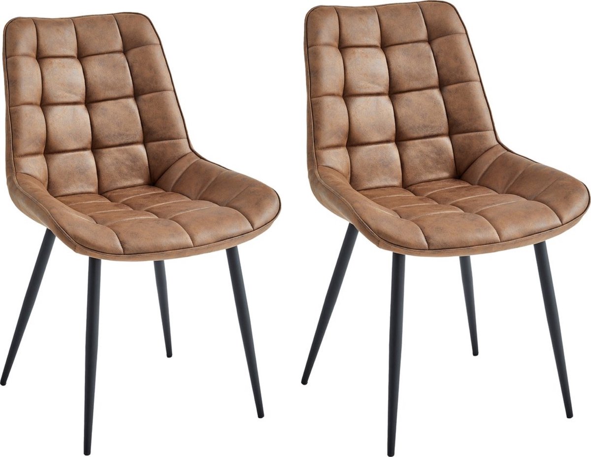 Colenis® - Quadra Eetkamerstoel - Set Van 2 - Cognac - Microfiber Stof - Industrieel