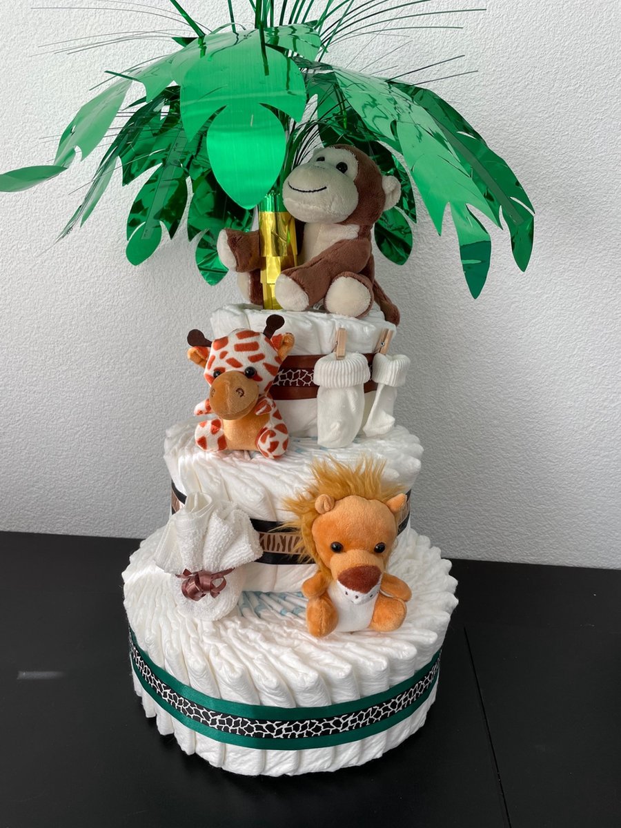 Image of 3-Laags Neutrale Luiertaart Jungle Aap