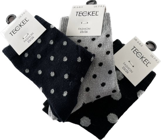 Feest sokken - Set van 3 paar lurex glittertjes sokken - grijs / zwart / zilver - maat 23-26