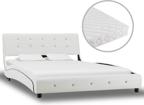 The Living Store Bed met matras kunstleer wit 120x200 cm - Bed