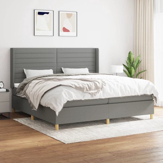 The Living Store Boxspringbed - Comfort Sleep - Bed - 203x203x118/128 cm - Donkergrijs
