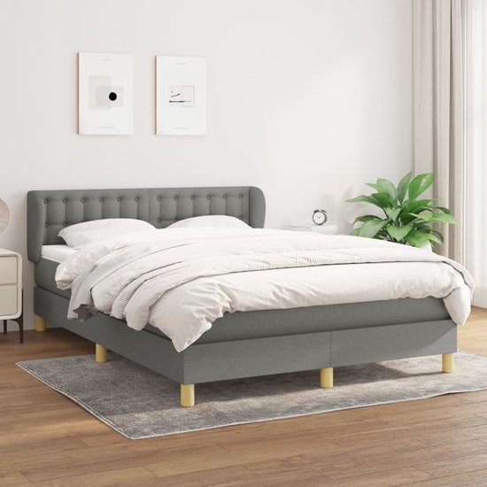 The Living Store Boxspringbed - Donkergrijs - 203 x 147 x 78/88 cm - Pocketvering matras - Middelharde ondersteuning - Huidvriendelijk topmatras - Inclusief montagehandleiding