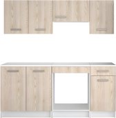 Complete keuken - Met werkblad 180 cm - Licht naturel en wit - TRATTORIA L 180 cm x H 85 cm x D 60 cm