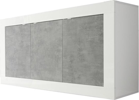 Buffetkast COMETE - Drie deuren - Wit gelakt en beton L 160 cm x H 85.8 cm x D 42 cm