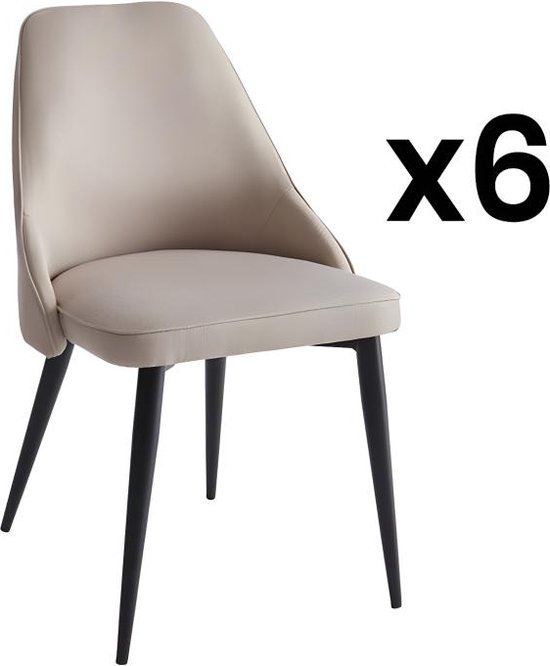 Set van 6 stoelen EZRA - Stof en metaal - Roomkleur L 53 cm x H 86 cm x D 59 cm