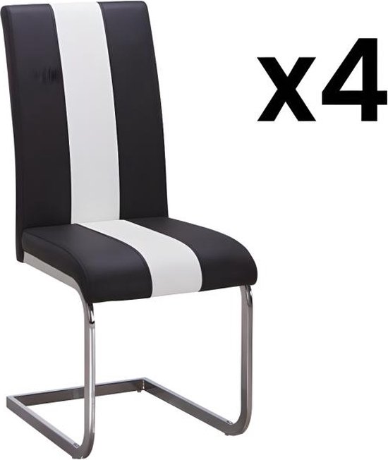 Set van 4 stoelen TRINITY van kunstleer - Zwart en wit - van Pascal Morabito L 58 cm x H 100 cm x D 42.5 cm