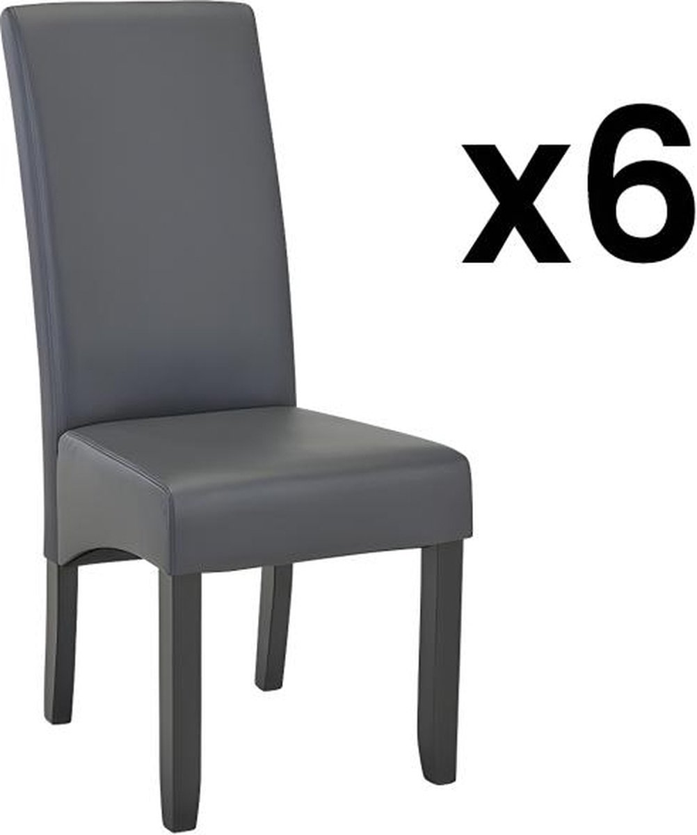 Vente-unique Set van 6 stoelen ROVIGO - kunstleer - mat grijs - zwarte houten poten