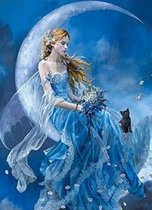 Denza - Diamond painting vrouw met blauwe hemel en poes 40 x 50 direct leverbaar ronde steentjes volledig full - maan - vlinder - - Harrie - potter