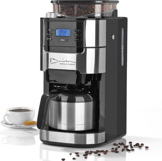 Barista Koffiezetapparaat met Molen en Geïsoleerde Kan - 1000 Watt - Roestvrij Staal/Zwart