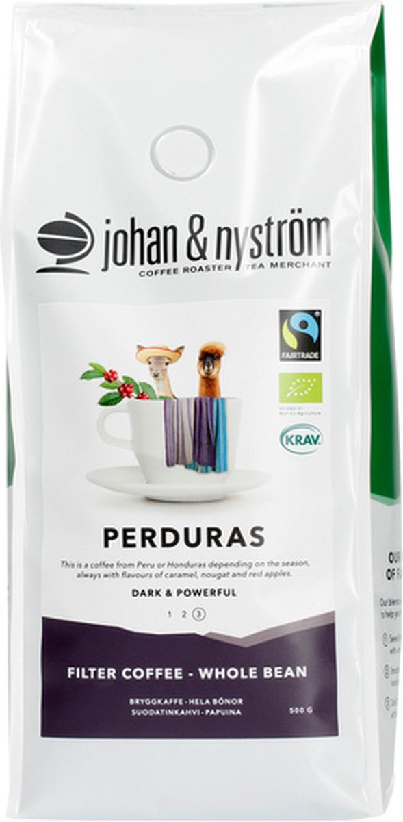 Johan & Nyström - Perduras Peru Filter 500g (FTO fairTrade Organic - BIO - Traceable - Ethical - Sustainable) Specialty Coffee Filter Blend