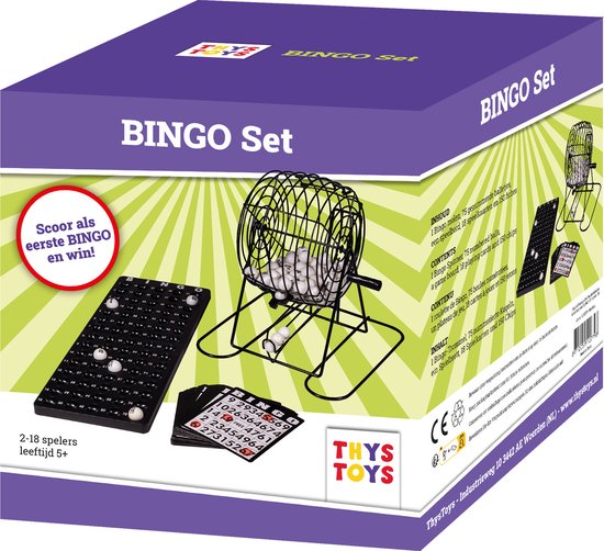 Bingomolen 20 cm - Bingospel - Metalen zwarte molen - Complete set inclusief 75 Bingo ballen - Bingo kaarten - Fishes - Controle bord - Korf 13,5 cm