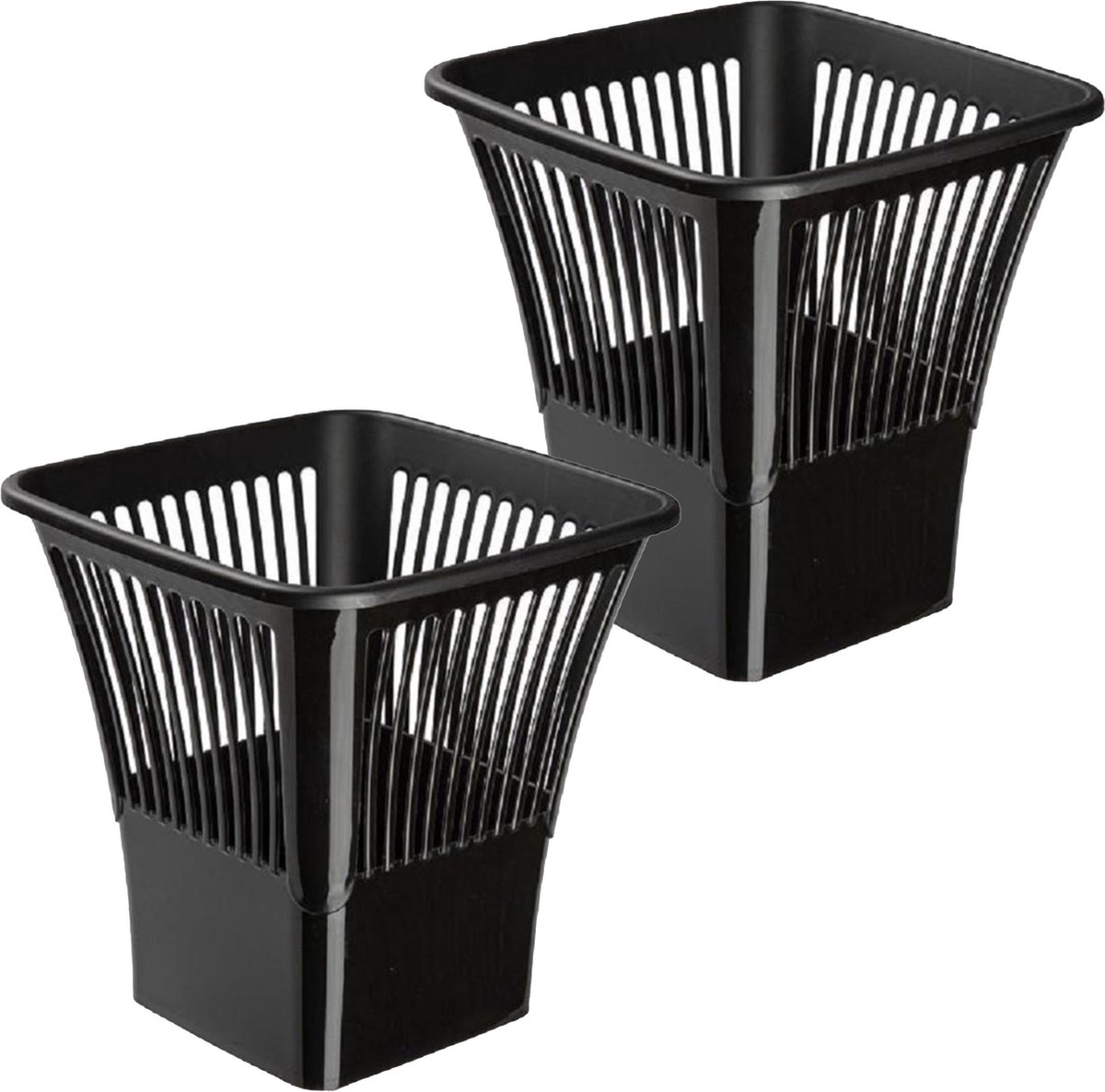 Goedkoopste Plasticforte Afvalbak/vuilnisbak/kantoor prullenbak - 2x stuks - plastic - zwart - 30 cm