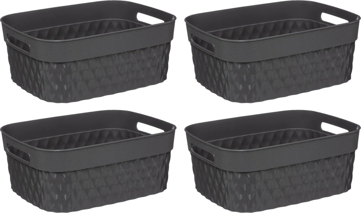 5Five Opbergmand/box van kunststof - 4x - grijs - 21 x 27 x 11 cm - 5 liter