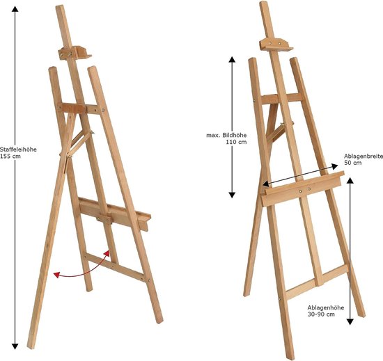 Paintersisters Schildersezel Malta zwart, spieraam tot 110 cm hoogte, Academie schilder- en presentatieezel van kunstenaars-vakhandel van grenenhout, houten ezel