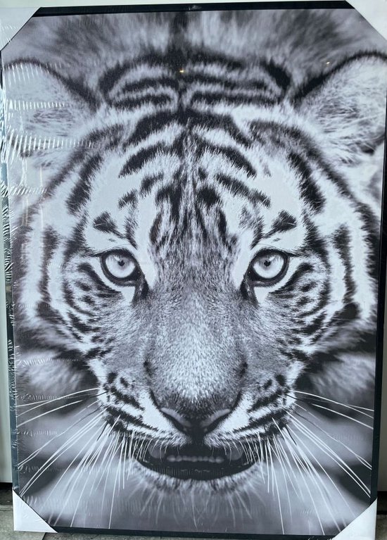 Absolument chic, peinture sur toile 'Tigre', noir et blanc, 50x70 cm, cadre inclus