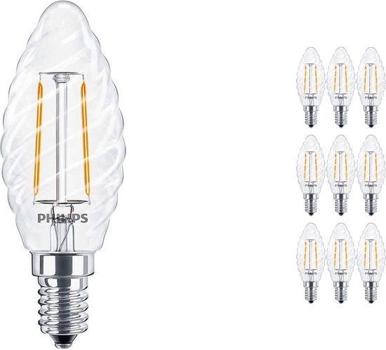 Voordeelpak 10x Philips Corepro LEDcandle E14 Gedraaid Kaars Filament Helder 2W 250lm - 827 Zeer Warm Wit | Vervangt 25W