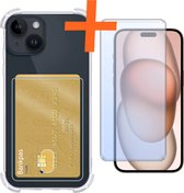 Étui iPhone 15 avec porte-cartes, résistant aux chocs, transparent, avec protecteur d'écran - Étui pour iPhone 15 avec porte-cartes