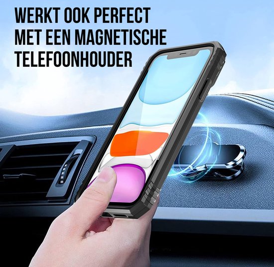 Podec Coque pour iPhone 11 Zwart - Coque Anti-Choc Hybride Armure avec Ring de Béquille et Protecteur d'écran