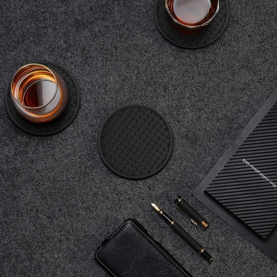 Castagnola Sous-verres de Verre – Sous-verres de Verres – Dessous de Verre en Siliconen – Sous-verres de Verre de Luxe en Siliconen avec Sous-verres – 6 pièces – Zwart – Rond