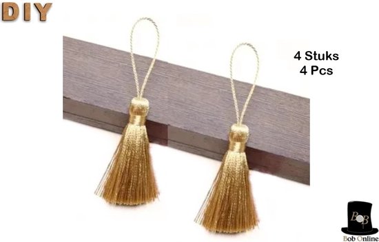 Foto: Bob online 4 stuks korte goud tassels handgemaakte zijde mini goud kwastjes met lus gouden zijde tassels l 5cm x b 0 8cm korte gouden zijde tassels met lus 4 pieces gold silk 5 cm tassels with loop