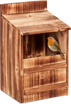 Relaxdays nestkast halfopen - ophangen - houten vogelhuis - met klep - roodborstje - tuin