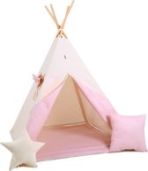 Tipi tent voor kinderen | Speeltent met kussens en speelmat | Speelhuisje gemaakt van 100% katoen | Houten stokken