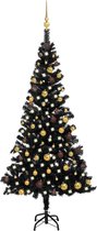 The Living Store Kunstkerstboom Zwart - 180 cm - Met LED-verlichting - Inclusief kerstballen en piek