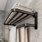Handdoekhouder, wandhanddoekhouder zonder boren, badkamer met 2 handdoekrails, aluminium badhanddoekhouder, mat zwart, 58cm