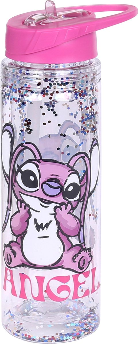 Stitch and Angel Disney Bouteille d'eau/gourde en plastique avec paille,  transparente