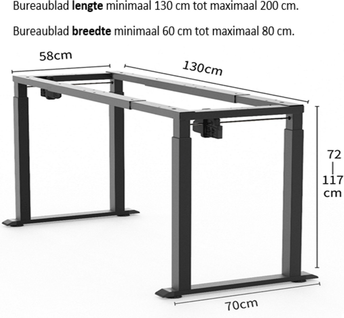 VDD Gaming Bureau frame - Elektrisch verstelbaar - 130 tot 200 cm