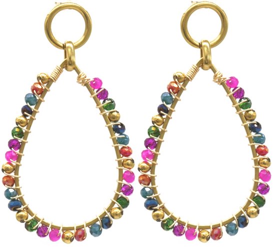 Boucles d'oreilles avec perles de verre - Boucles d'oreilles pendantes - Acier inoxydable - 5,5x3 cm - Multicolore