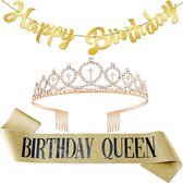 Setje Birthday Queen - Verjaardagsslinger, Kroon en Sjerp - Goudkleurig