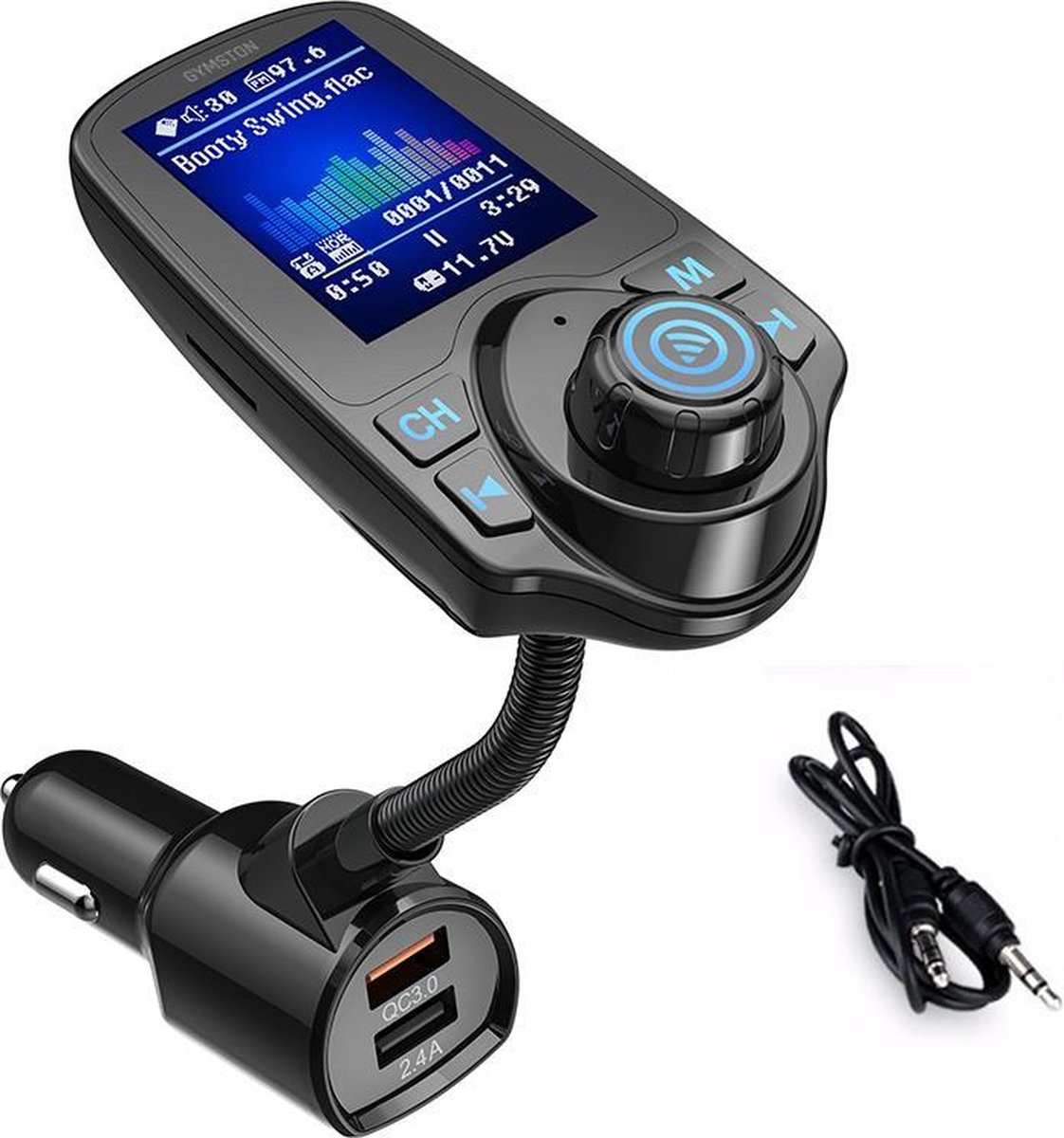 Bluetooth Carkit FM Transmitter voor in de auto - Gymston– Handsfree bellen carkit met AUX / SD kaart / USB - Ingangen - Bluetooth Handsfree Carkits / adapter / auto bluetooth / LCD Display - T10D Carkit