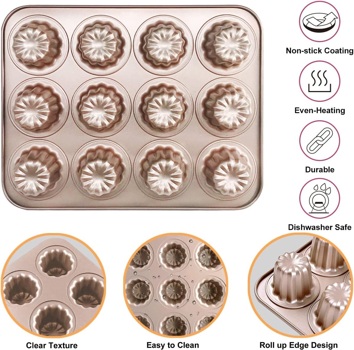 de Buyer ELASTOMOULE Mini-Cannele Silicone Mold - Creates 20 French Pastries - Easy to Use & Clean - Dishwasher Safe: Baking Molds