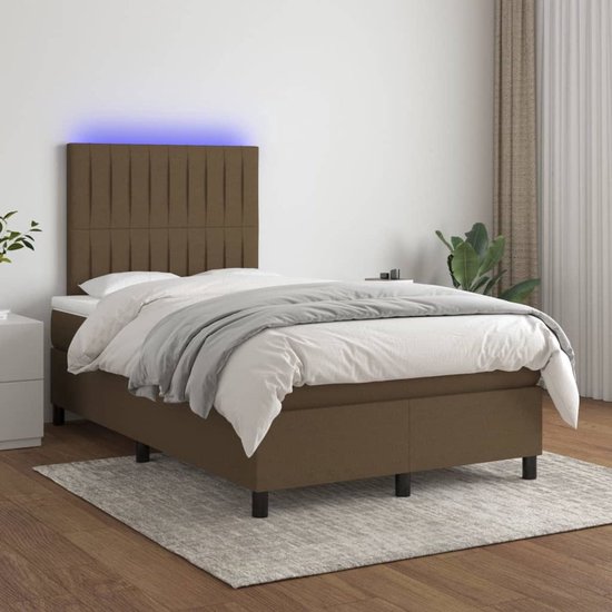The Living Store Bed - Boxspring 120x200 cm - LED-verlichting - Pocketvering matras - Huidvriendelijk topmatras - Donkerbruin