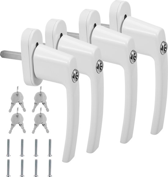Afsluitbare raamkruk - Inclusief sleutel - Raamsluiting handvat met draai- en kiepfunctie Wit 4X