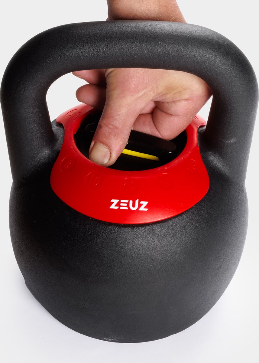 ZEUZ Verstelbare Kettlebell tot 16 KG – Fitness Sport Set – 8, 10, 12, 14 & 16KG Conditie & Krachttraining – Halters – Gietijzer – Zwart & Rood – foto 6